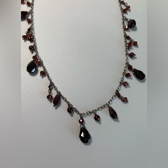 Silpada Vintage RARE Oxidized Sterling Silver Teardrop Faceted Garnet Necklace - Picture 10 of 13